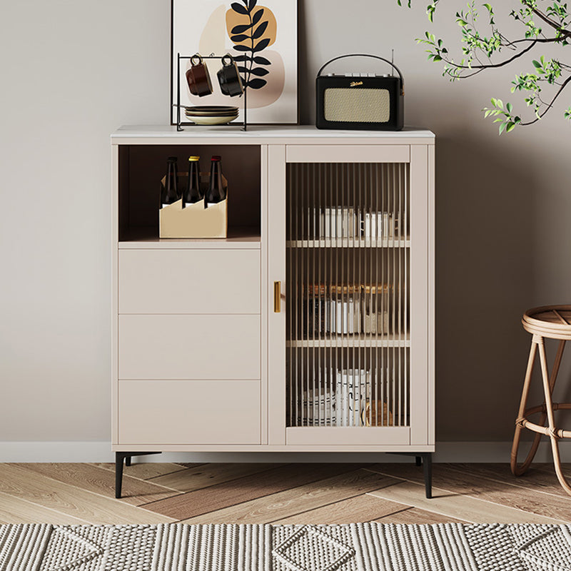 Contemporary Adjustable Shelving Sideboard Open Storage Server with Glass Doors