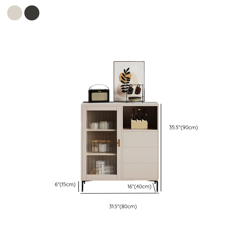 Contemporary Adjustable Shelving Sideboard Open Storage Server with Glass Doors