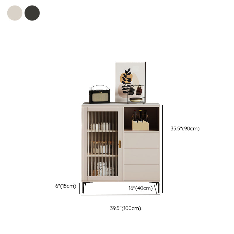 Contemporary Adjustable Shelving Sideboard Open Storage Server with Glass Doors