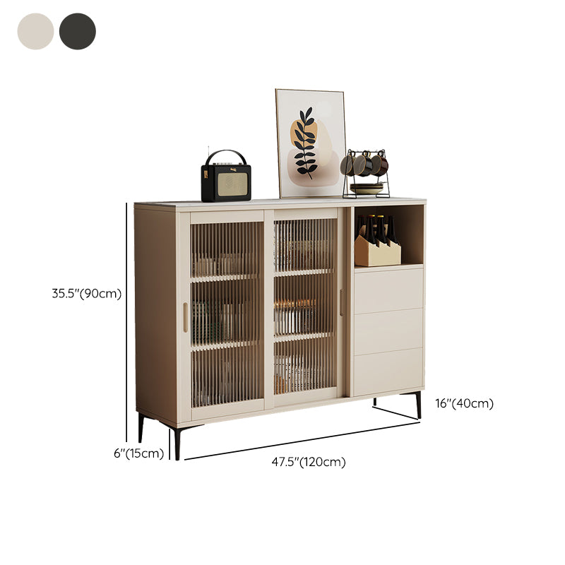 Contemporary Adjustable Shelving Sideboard Open Storage Server with Glass Doors