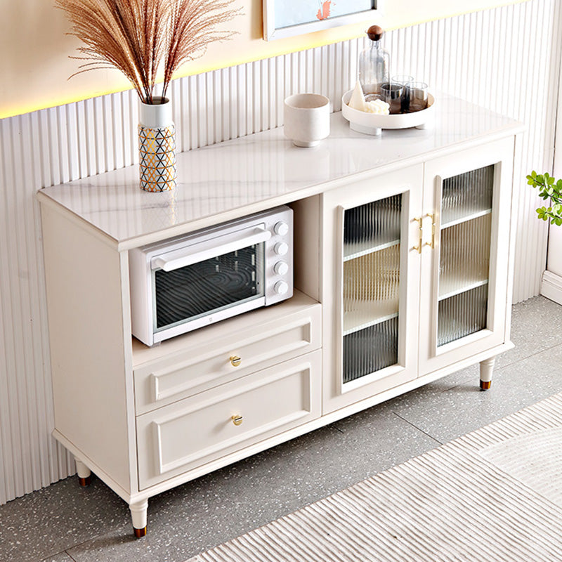 Contemporary Adjustable Shelving Server Stone Top Server with Solid Wood Legs