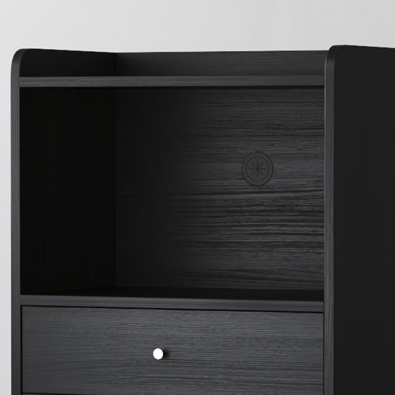 Black Open Storage Server Glam Wood Dining Server with 2-Drawer