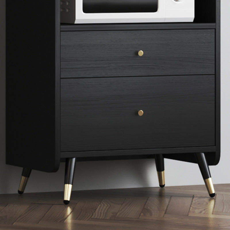 Black Open Storage Server Glam Wood Dining Server with 2-Drawer