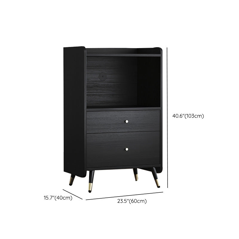 Black Open Storage Server Glam Wood Dining Server with 2-Drawer