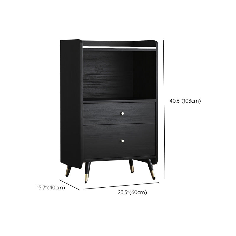 Black Open Storage Server Glam Wood Dining Server with 2-Drawer