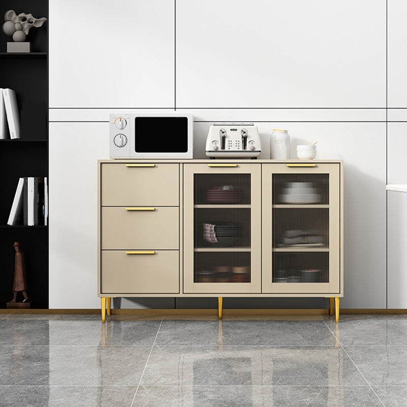 Glam Engineered Wood Sideboard Glass Doors Sideboard with Gold Legs