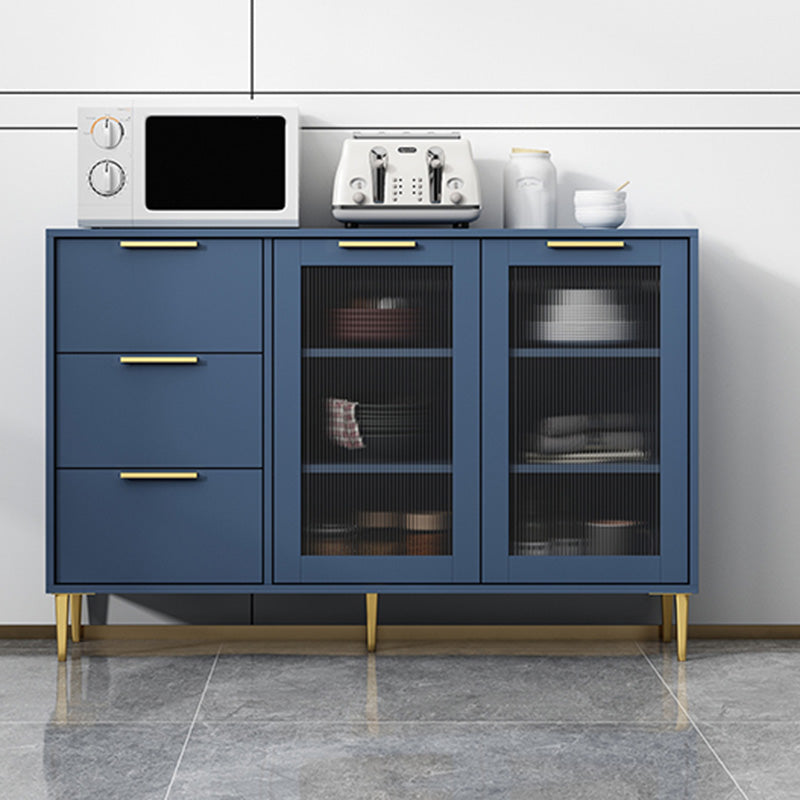 Glam Engineered Wood Sideboard Glass Doors Sideboard with Gold Legs