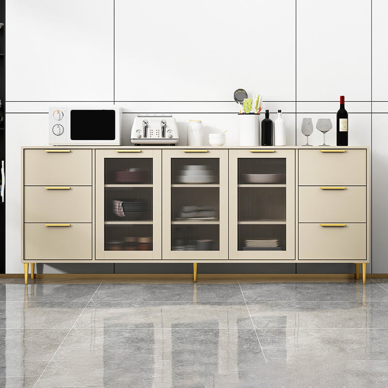 Glam Engineered Wood Sideboard Glass Doors Sideboard with Gold Legs