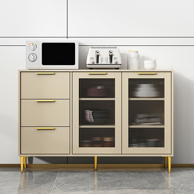 Glam Engineered Wood Sideboard Glass Doors Sideboard with Gold Legs