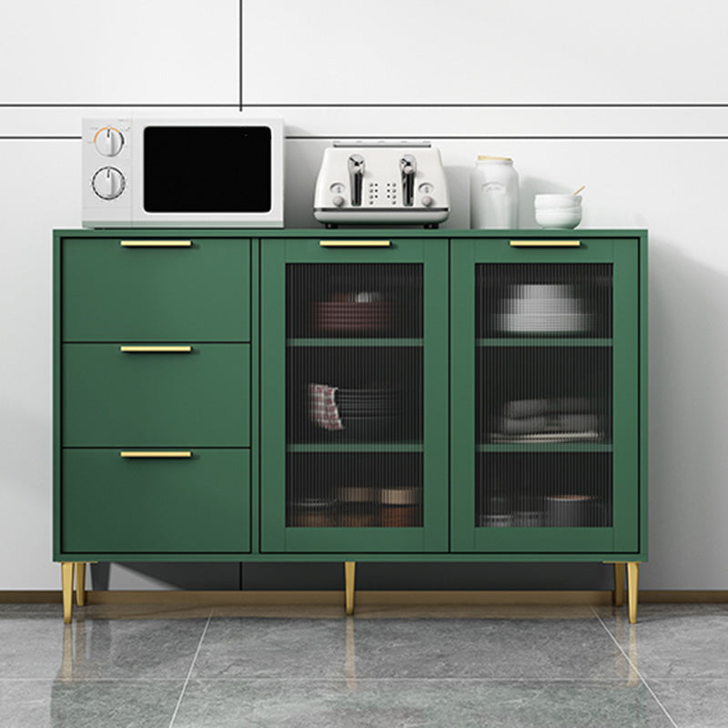 Glam Engineered Wood Sideboard Glass Doors Sideboard with Gold Legs