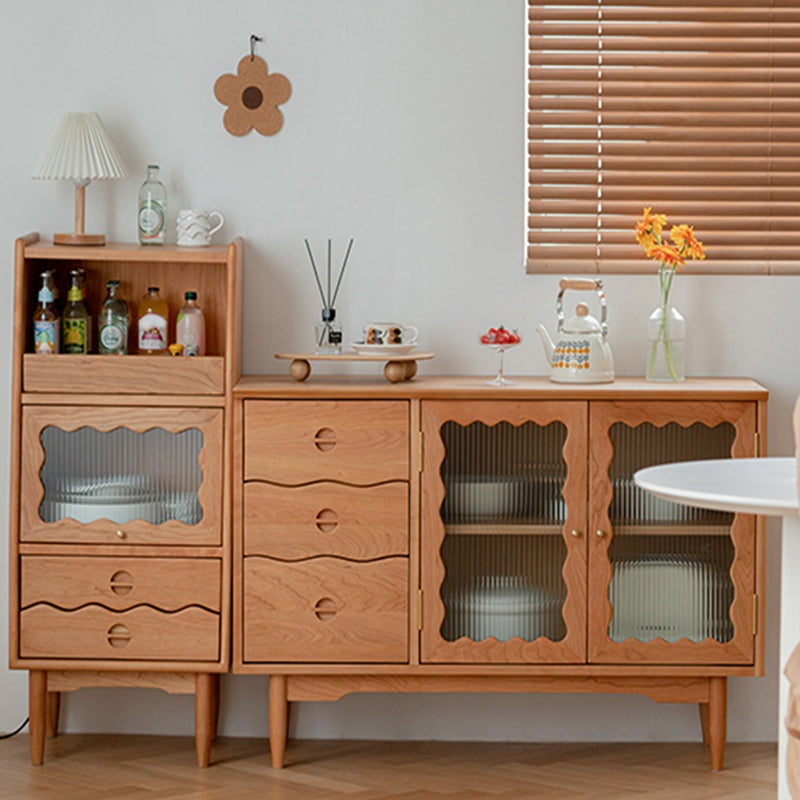 Pine Solid Wood Dining Server with Drawers Contemporary Buffet Table