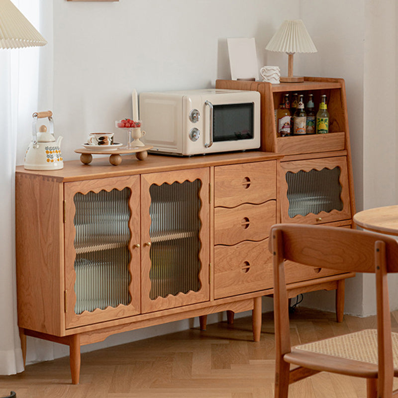 Pine Solid Wood Dining Server with Drawers Contemporary Buffet Table