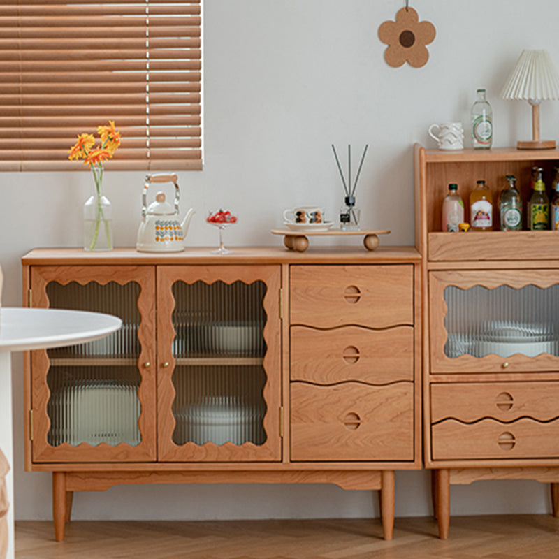 Pine Solid Wood Dining Server with Drawers Contemporary Buffet Table