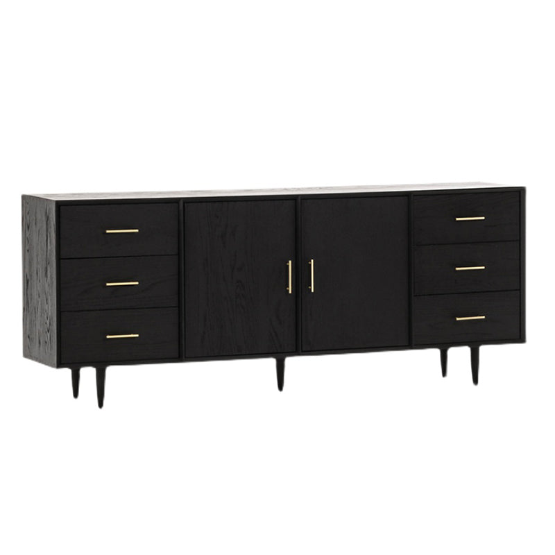 Black Solid Wood Buffet Table Glam Buffet Table with 6-Drawer and 2-Door