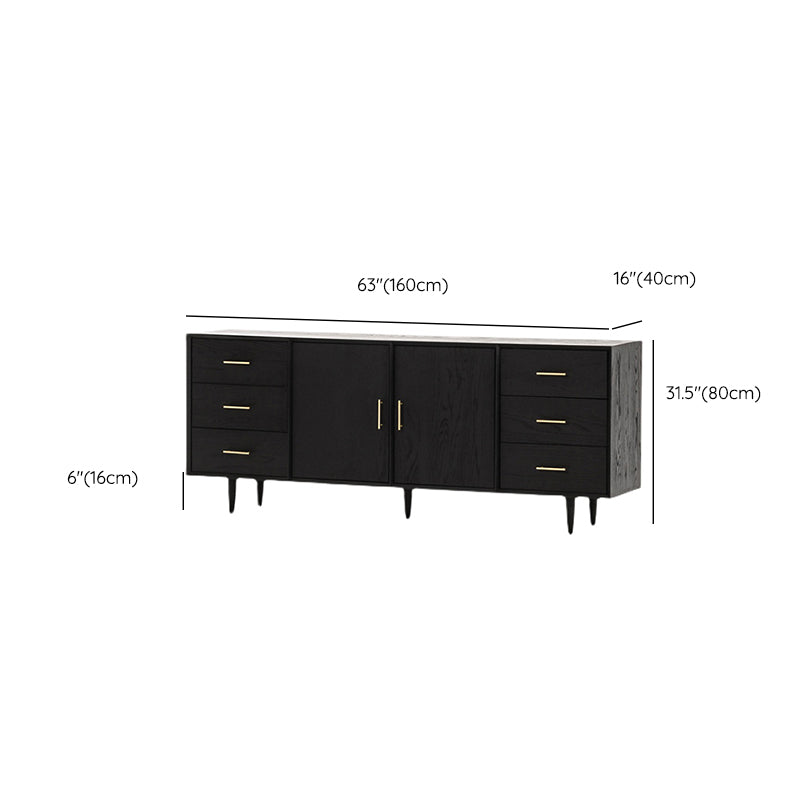 Black Solid Wood Buffet Table Glam Buffet Table with 6-Drawer and 2-Door