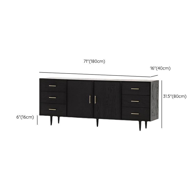 Black Solid Wood Buffet Table Glam Buffet Table with 6-Drawer and 2-Door