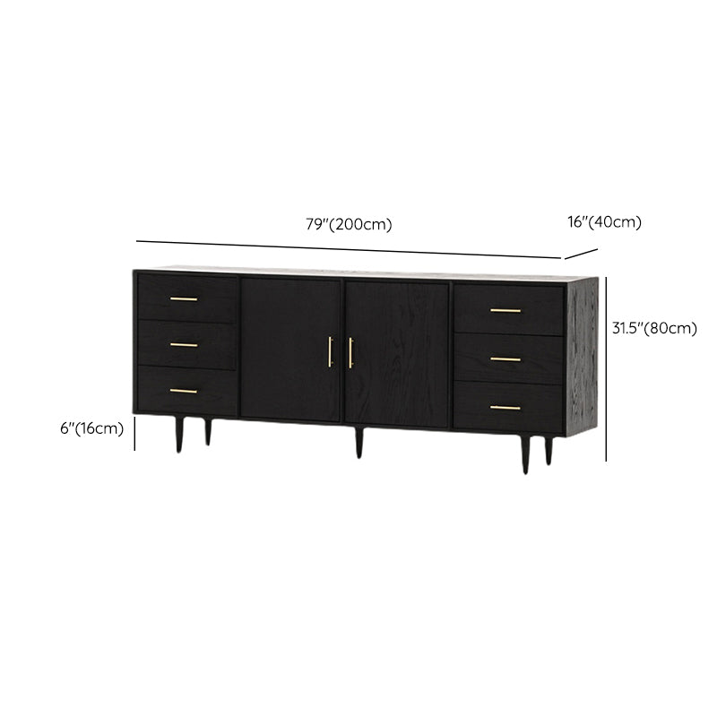 Black Solid Wood Buffet Table Glam Buffet Table with 6-Drawer and 2-Door