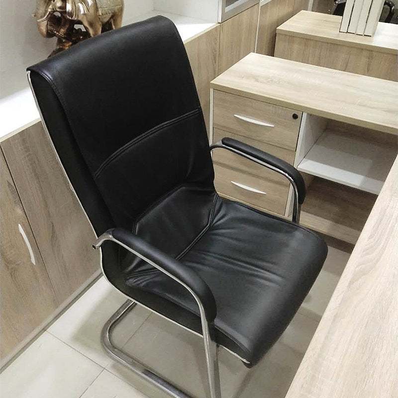 No Distressing Leather Office Chair High Back Fixed Arms Chair