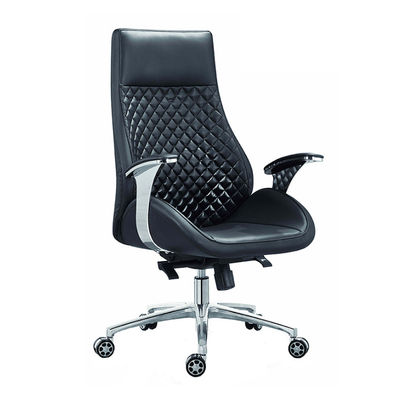 Fixed Arms Swivel Office Chair Faux Leather and Chrome Frame Managers Chair