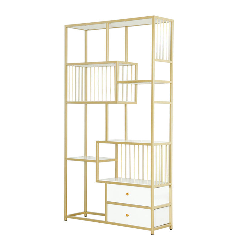 Metal and Wooden Etagere Shelf Bookcase Vertical Open Glam Bookshelf for Home