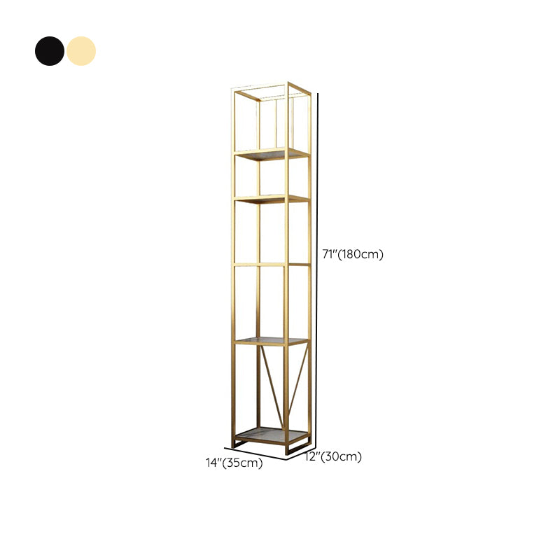 Gold and Black Metal Shelf Bookcase Bedroom Vertical Bookshelf with Shelves