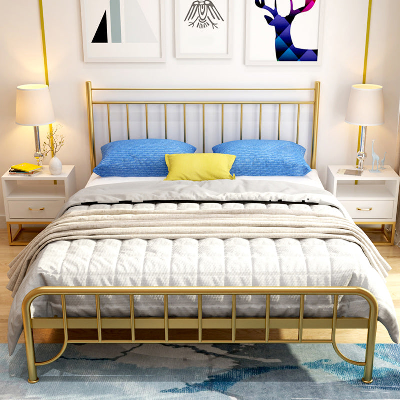 Modern Rectangular Bed Metal Legs Bed with Upholstered Headboard
