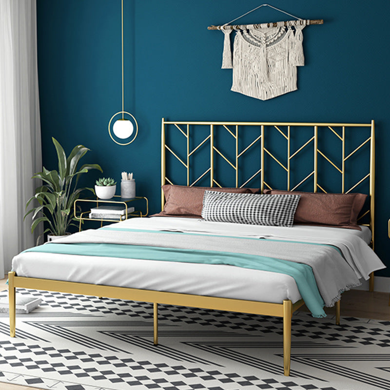 Scandinavian Iron Frame Bed with Open-Frame Headboard and Tall Clearance