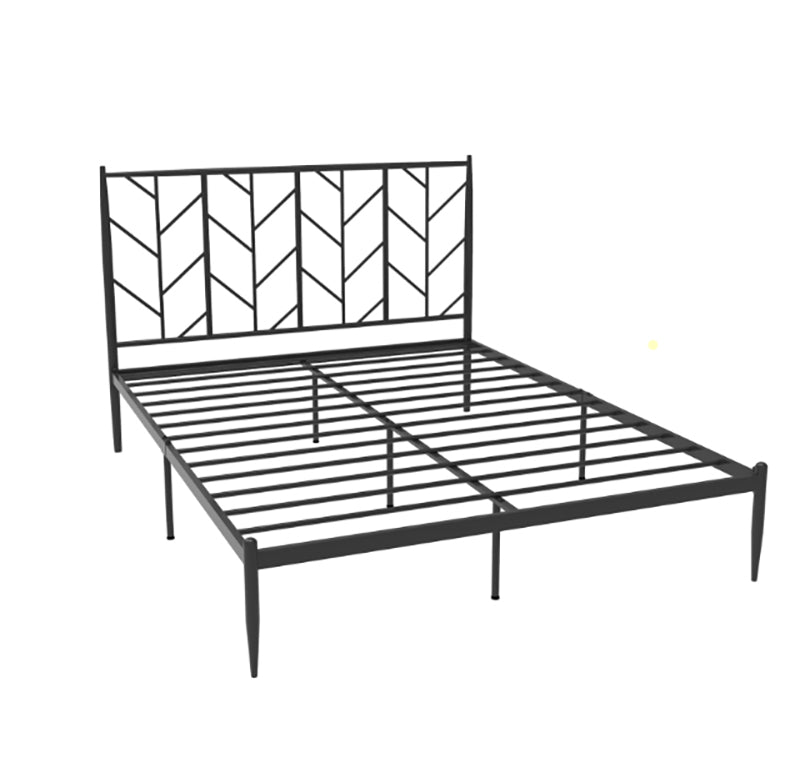 Scandinavian Iron Frame Bed with Open-Frame Headboard and Tall Clearance