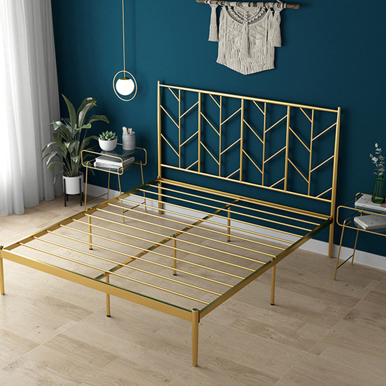 Scandinavian Iron Frame Bed with Open-Frame Headboard and Tall Clearance