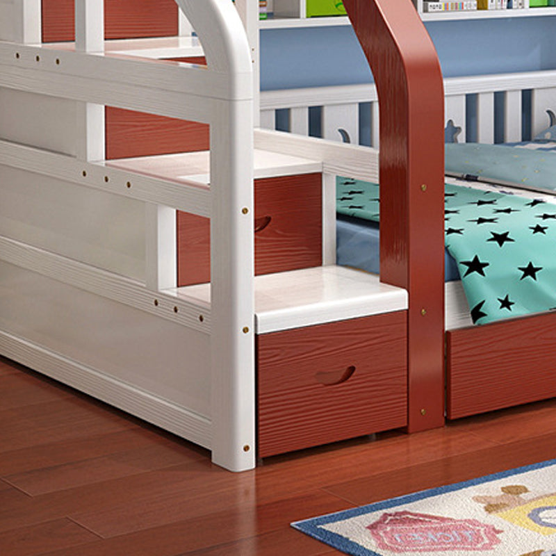 Contemporary Standard Bunk with Shelves and Drawers in Pine Wood