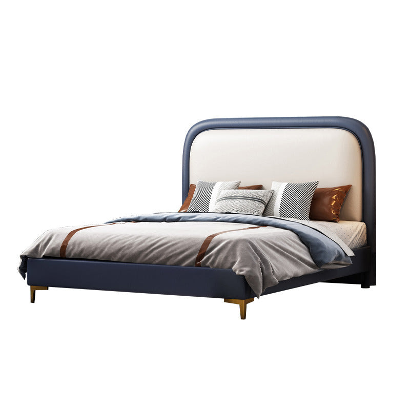 Contemporary Upholstered Headboard Bed with Storage in Pine Wood