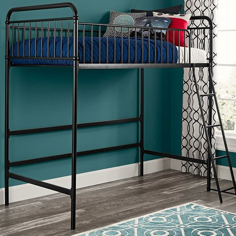 Contemporary Metal High Loft Slat Tall Toddler House Bed with Guardrail