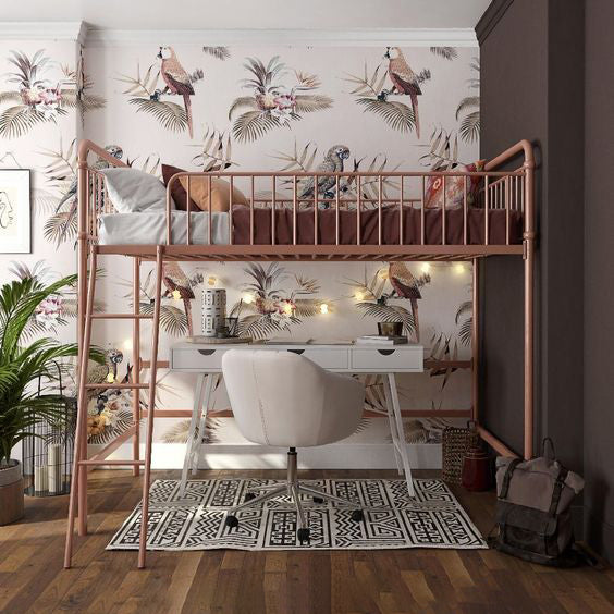 Contemporary Metal High Loft Slat Tall Toddler House Bed with Guardrail