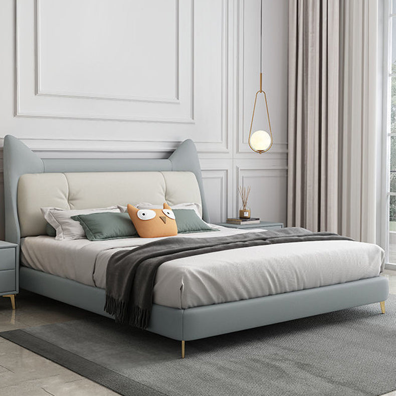 Modern & Contemporary Bed with Faux Leather Headboard and Metal Legs