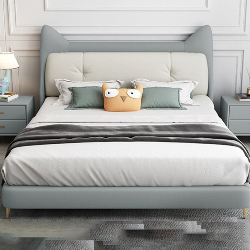 Modern & Contemporary Bed with Faux Leather Headboard and Metal Legs