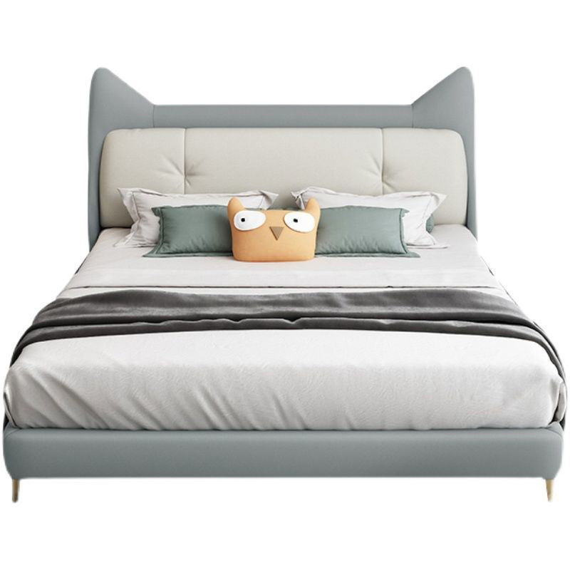 Modern & Contemporary Bed with Faux Leather Headboard and Metal Legs