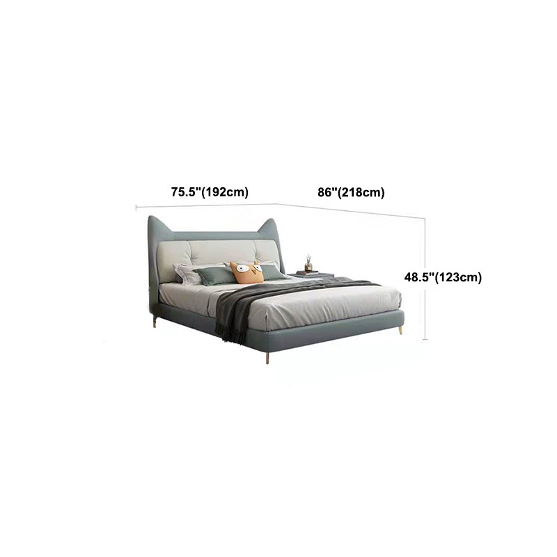 Modern & Contemporary Bed with Faux Leather Headboard and Metal Legs