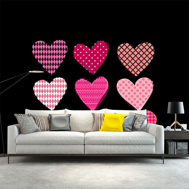 Illustration Stain Resistant Mural Wallpaper Heart Pattern Living Room Wall Mural