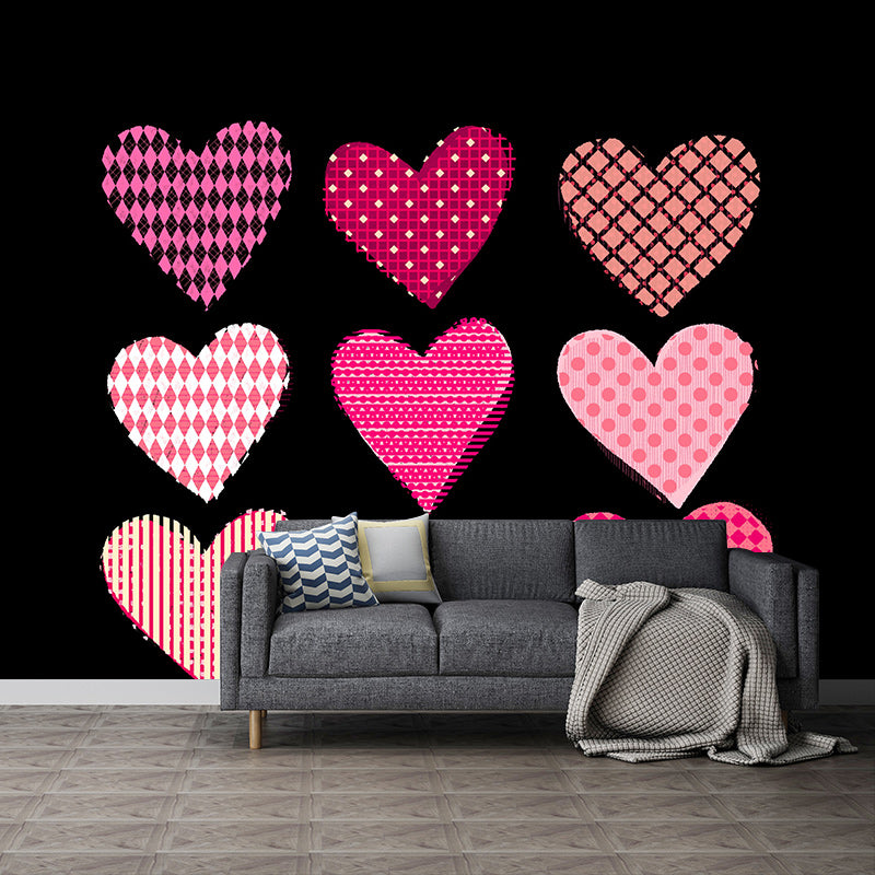 Illustration Stain Resistant Mural Wallpaper Heart Pattern Living Room Wall Mural