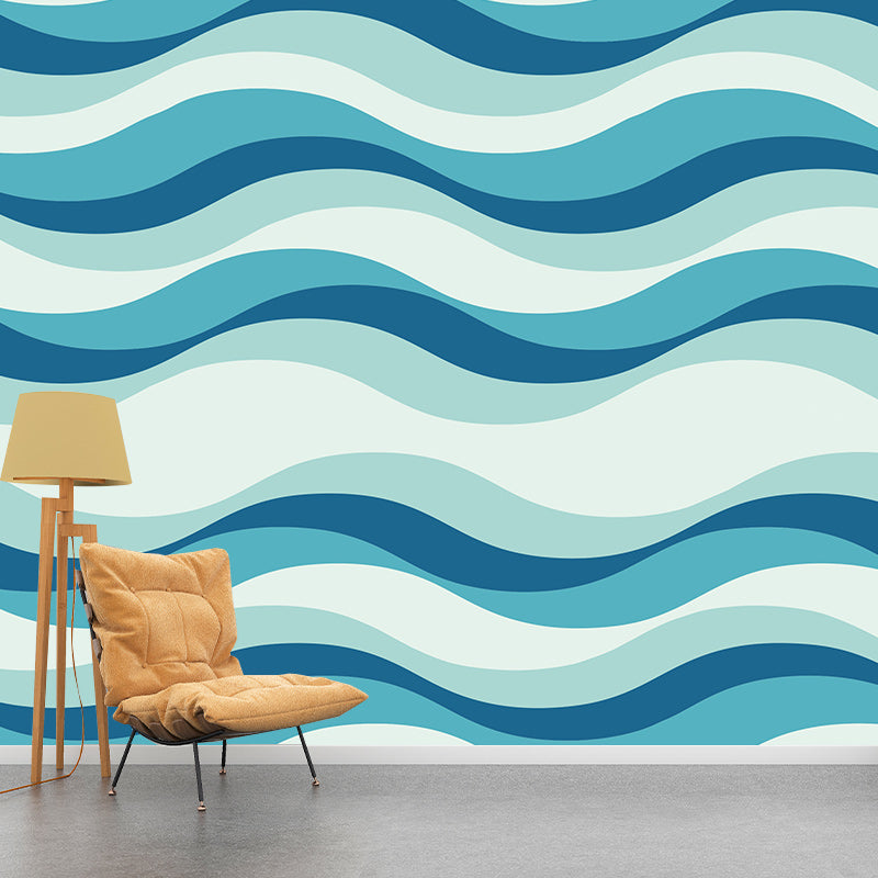 Illustration Stain Resistant Mural Wallpaper Wavy Line Indoor Wall Mural