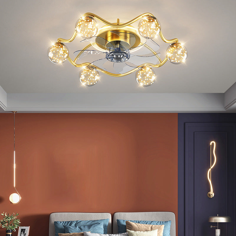 7-Blade Golden Fan with Light Modern Metal LED Ceiling Fan for Foyer