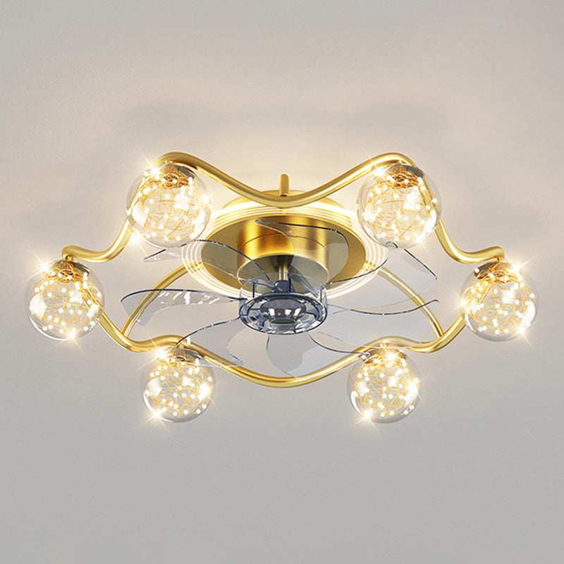 7-Blade Golden Fan with Light Modern Metal LED Ceiling Fan for Foyer