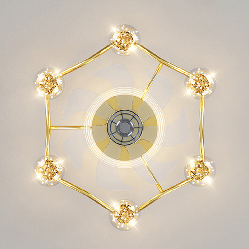 7-Blade Golden Fan with Light Modern Metal LED Ceiling Fan for Foyer