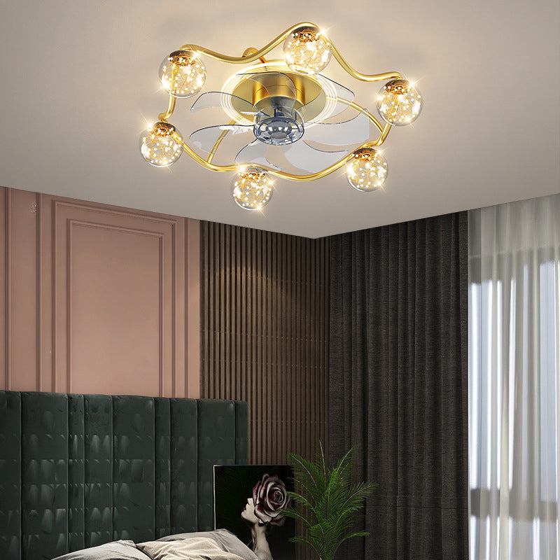 7-Blade Golden Fan with Light Modern Metal LED Ceiling Fan for Foyer