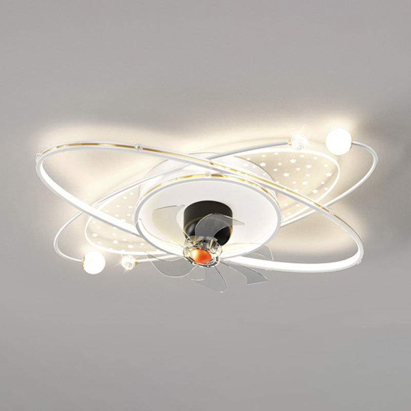 LED Matte White Ceiling Fan Contemporary Metal Geometric Fan Light Fixture