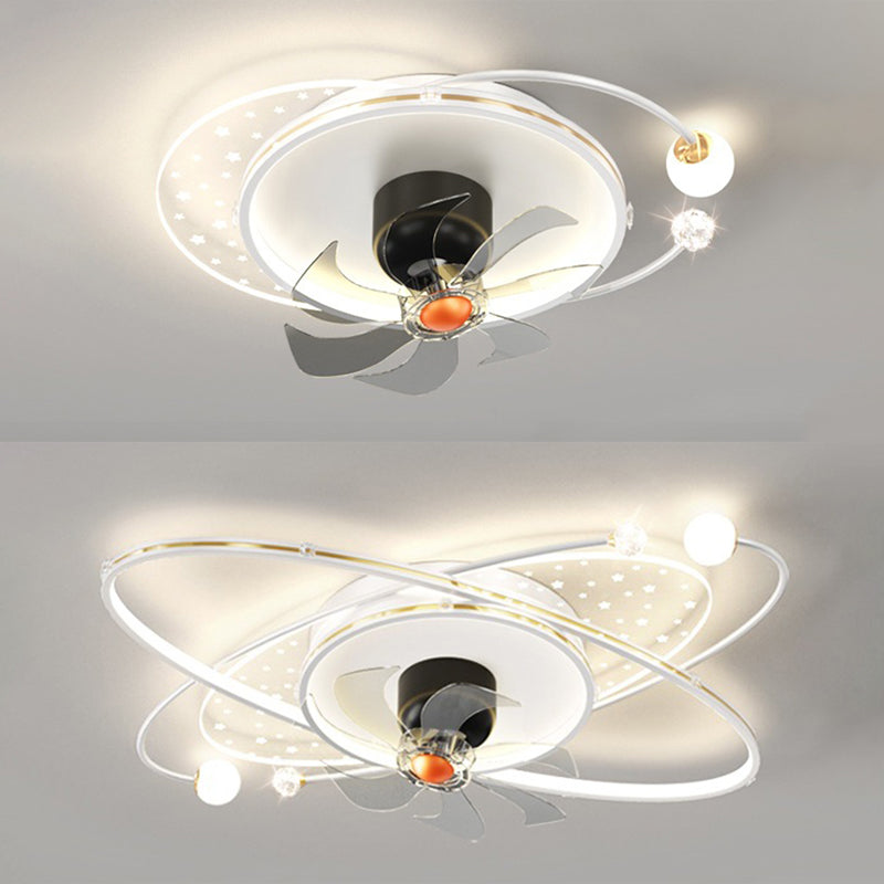 LED Matte White Ceiling Fan Contemporary Metal Geometric Fan Light Fixture