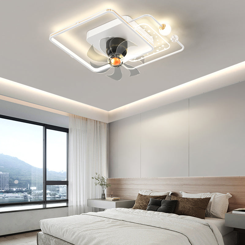 LED Matte White Ceiling Fan Contemporary Metal Geometric Fan Light Fixture