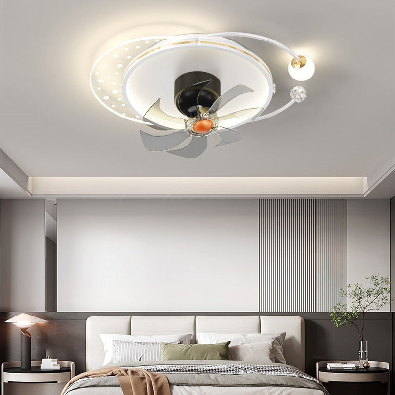 LED Matte White Ceiling Fan Contemporary Metal Geometric Fan Light Fixture