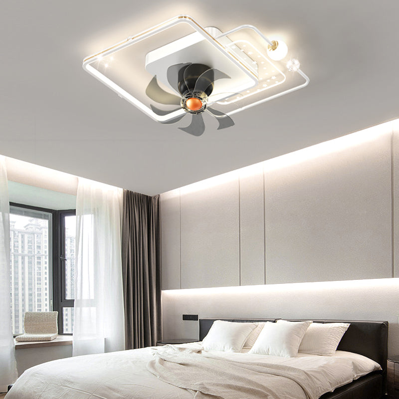 LED Matte White Ceiling Fan Contemporary Metal Geometric Fan Light Fixture