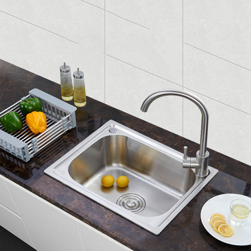 Stainless Steel Sink Drop-In Single Bowl Kitchen Sink with Basket Strainer